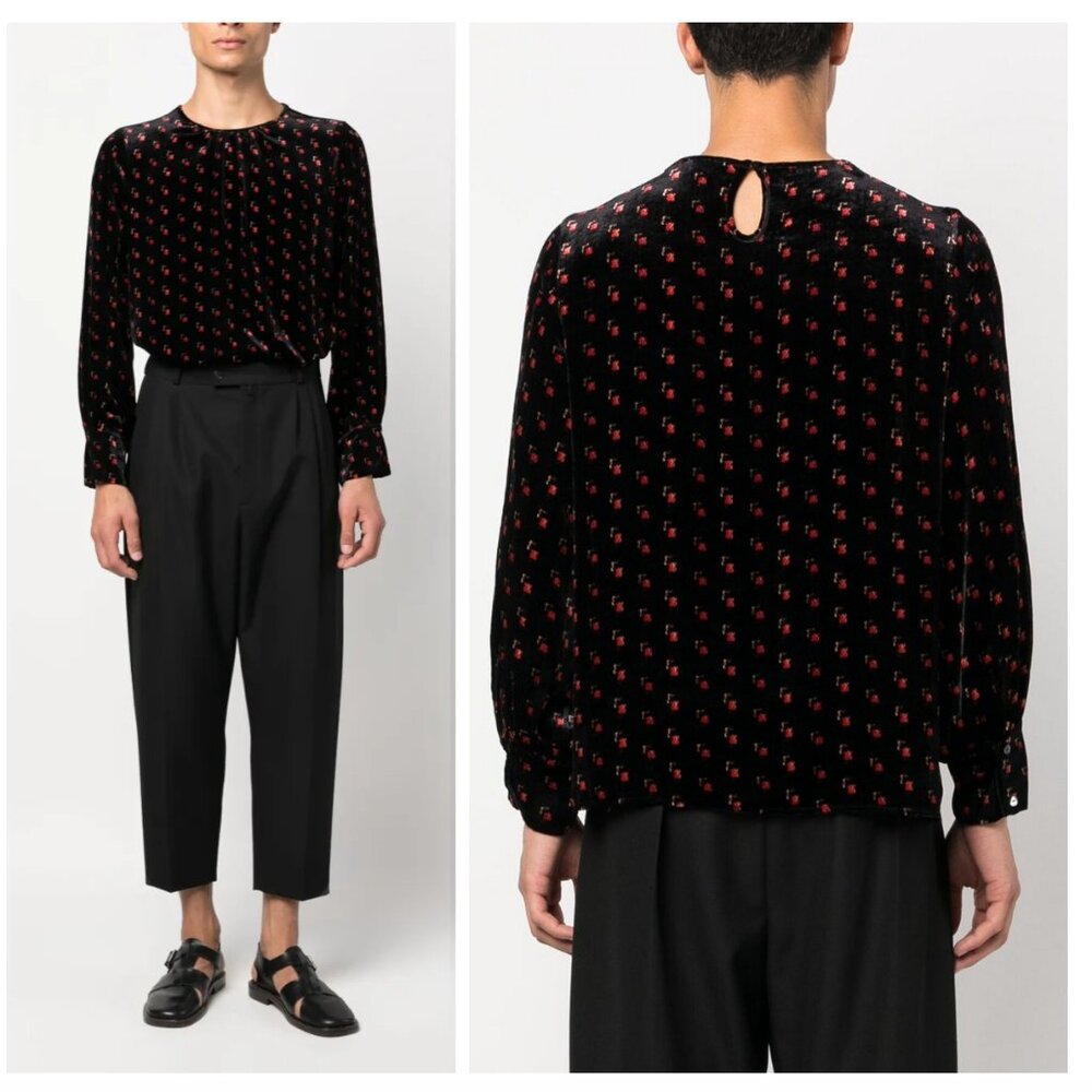 PIERRE-LOUIS MASCIA printed velvet blouse sz XS
